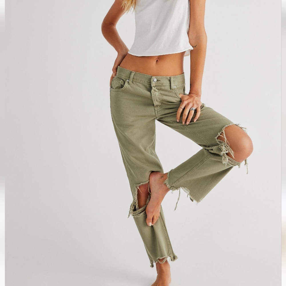 The Free Maggie Mide Rise Straight Green Pants